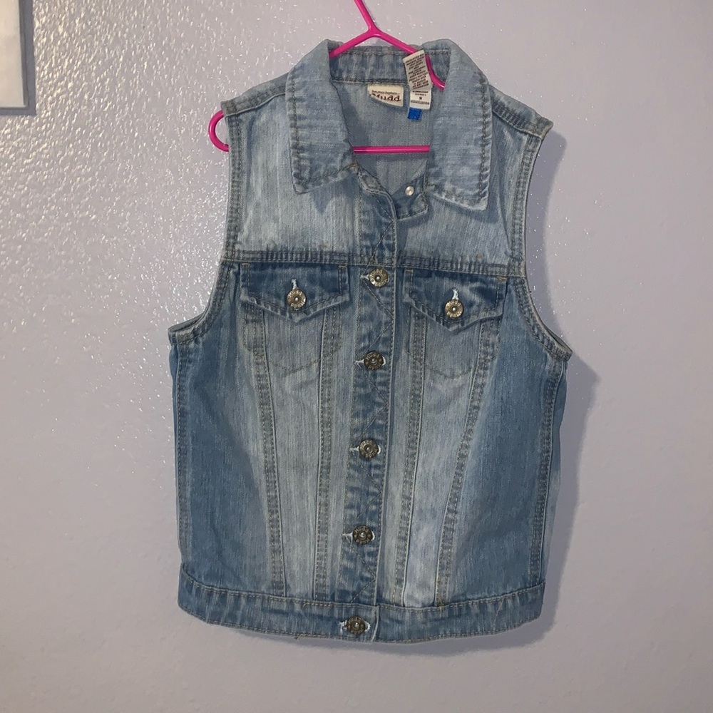 Mudd Girls Small Sleeveless Denim Button Up Vest
